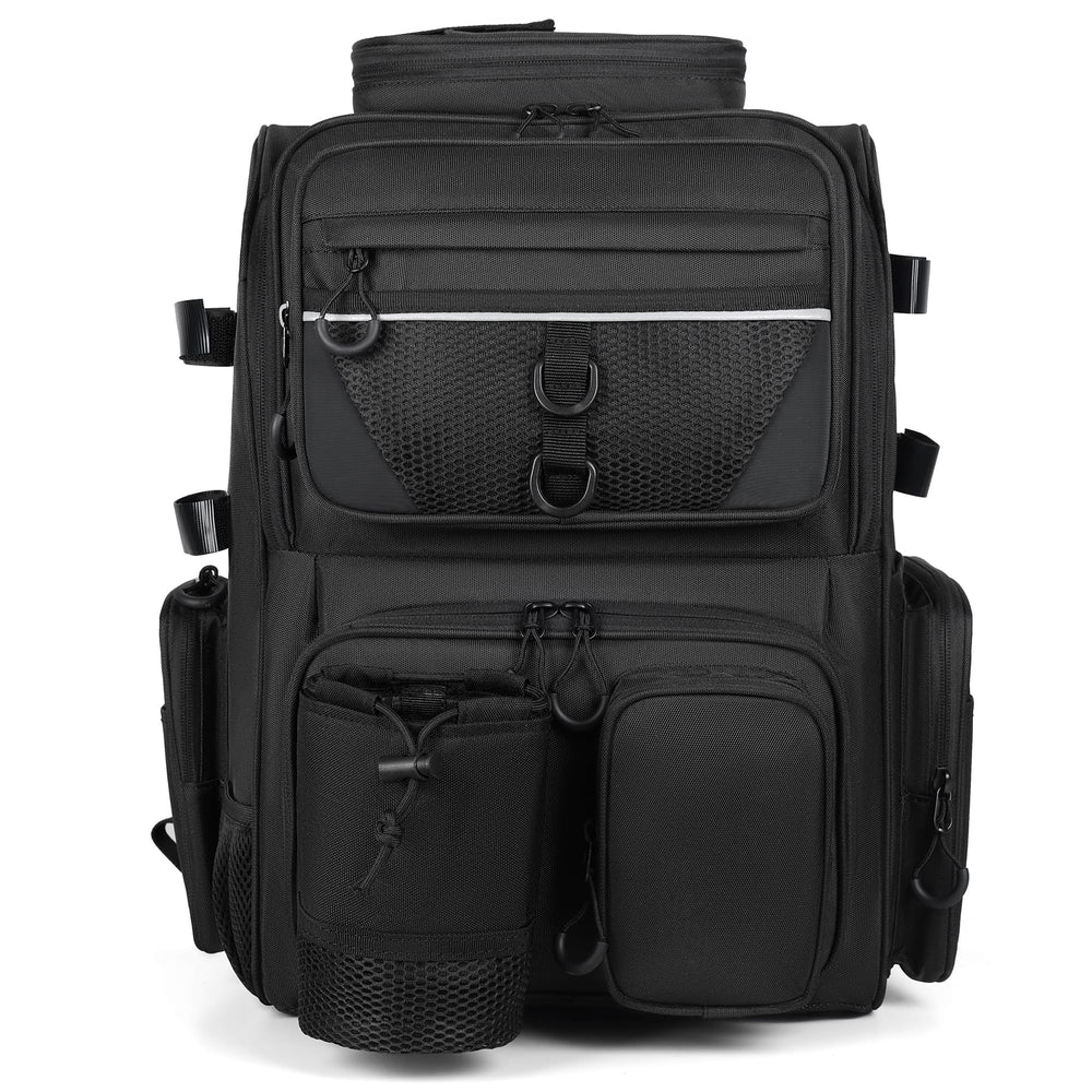 LEOMOO Fishing Tackle Backpack with Rod Holders – front angled view