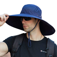Leotruny Super Wide Brim Hat navy front view showing full sun protection.