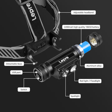 Lepro headlamp detachable handheld feature for flexible use