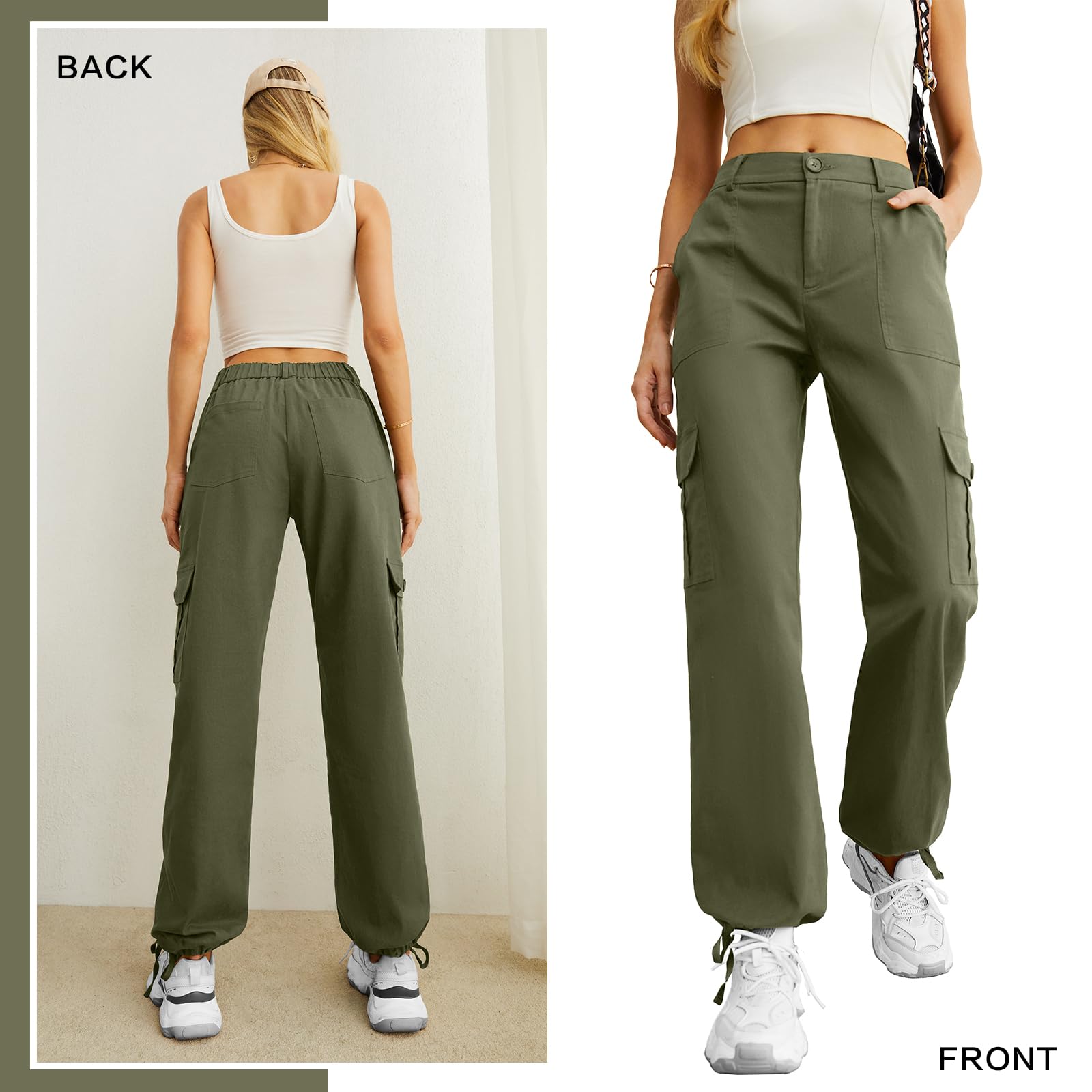 Lepunuo women's wide-leg cargo pants army-green back view for layering
