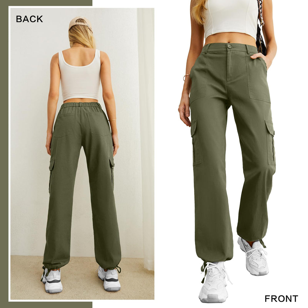 Lepunuo women's wide-leg cargo pants army-green back view for layering