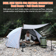 LEQC stable windproof tent fly detail shows PU5000mm waterproof layer.