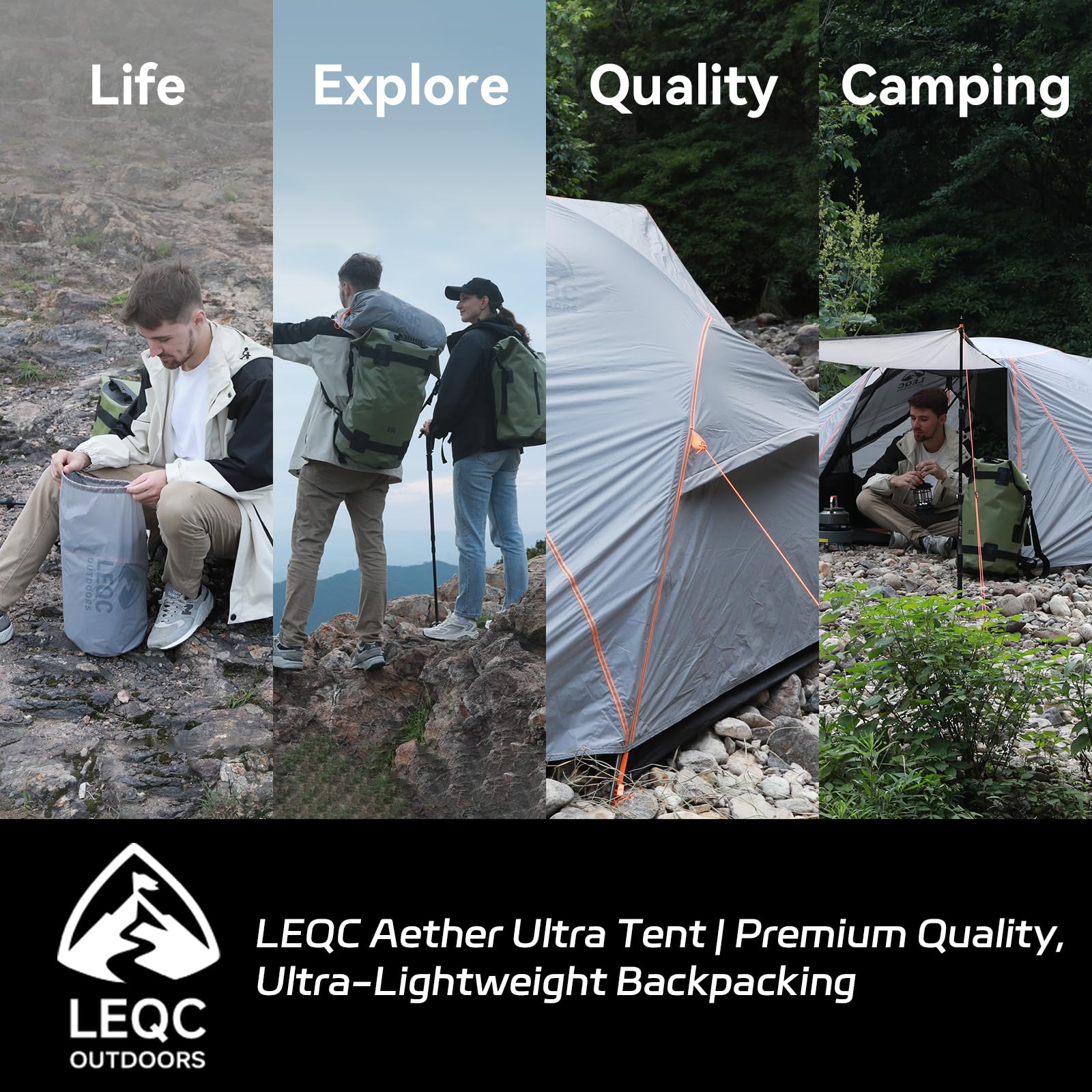 LEQC stable windproof tent packed size shows compact travel pack.