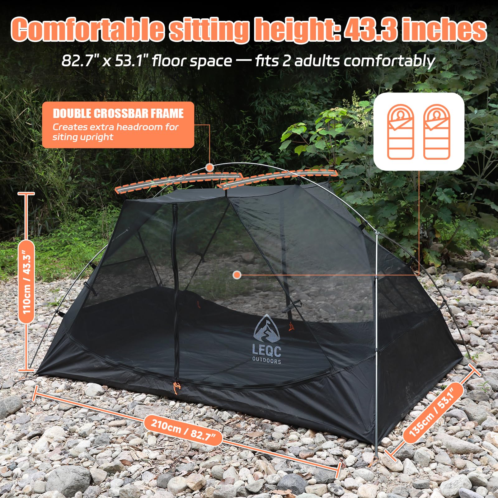 LEQC stable windproof tent pole frame highlights durable aluminum structure.