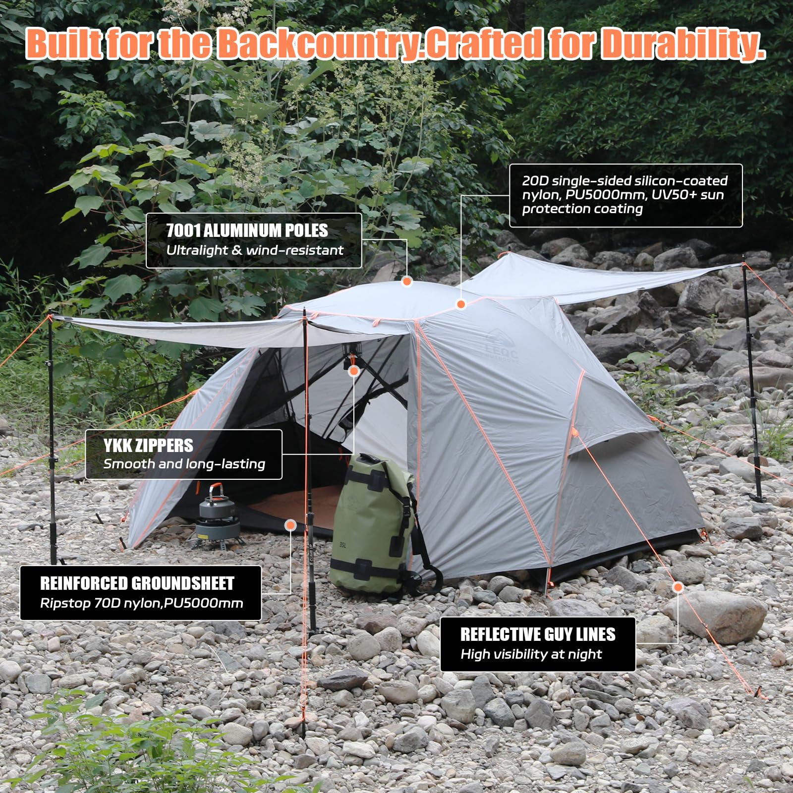 LEQC stable windproof tent storm-ready setup for solo campers in wind.