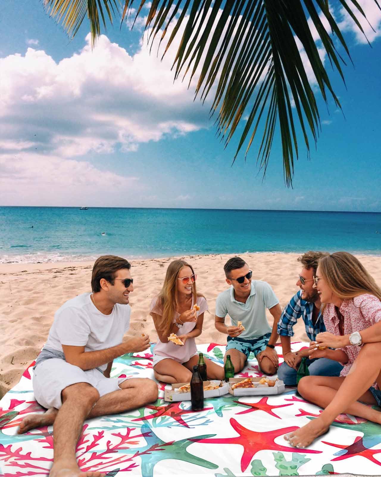 LEQIOLENNG beach blanket with stakes, windproof stability on breezy days.
