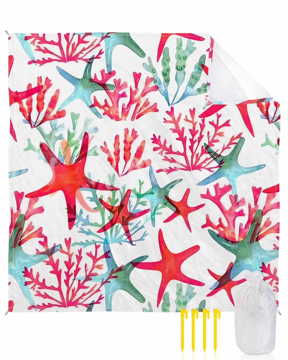 LEQIOLENNG beach blanket waterproof starfish watercolor pattern, perfect for seaside picnics.