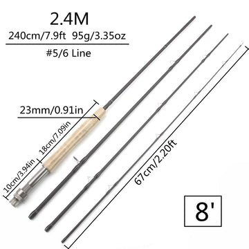 Lerutwis 8ft four-section fly rod ideal for versatile freshwater casting