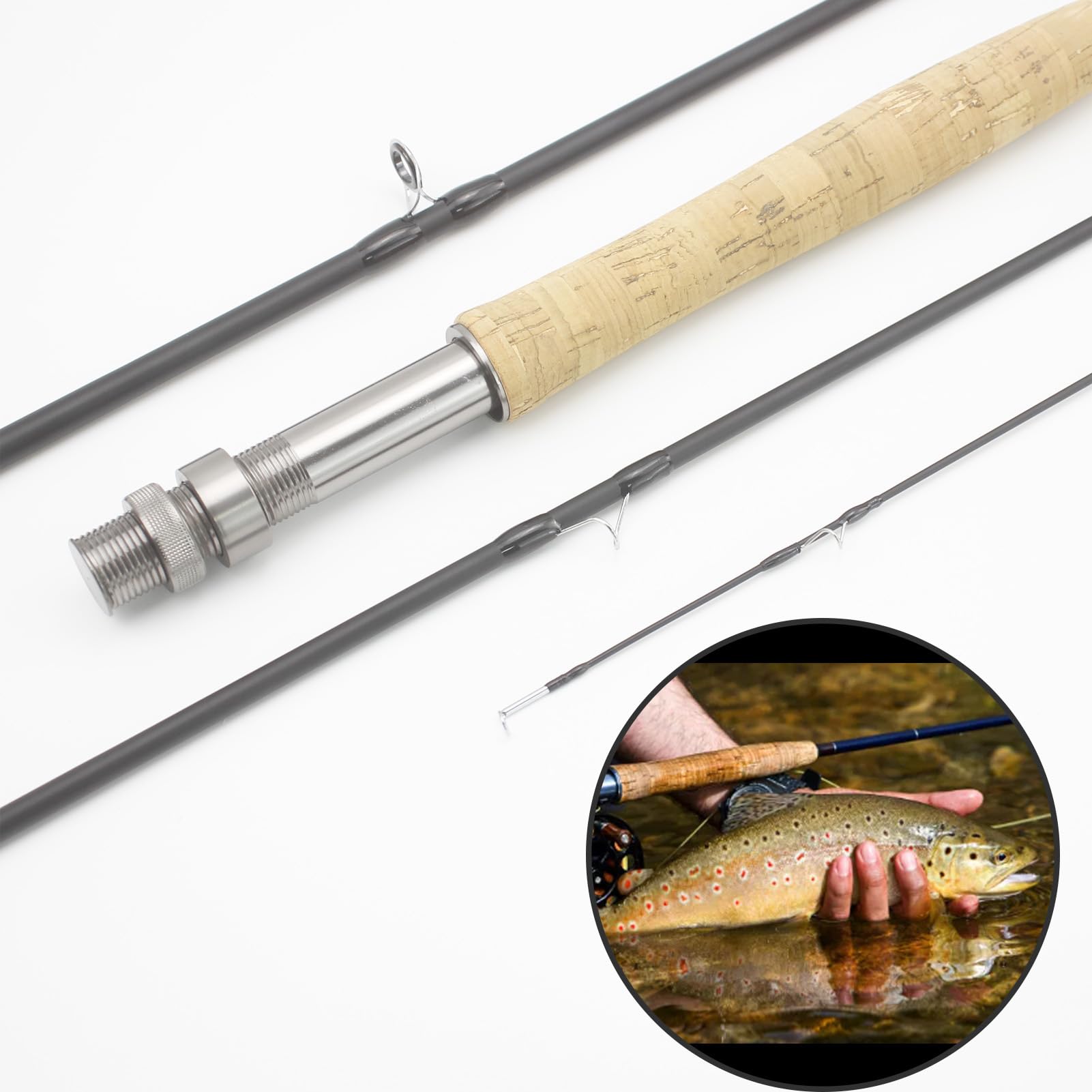 Lerutwis 8ft length rod provides extended reach for larger streams.
