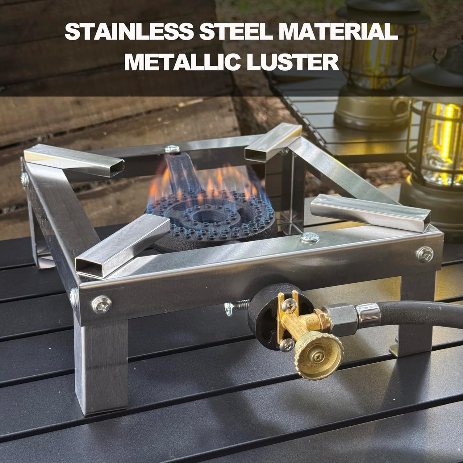 LetFeng 4ft hose propane burner assembly demonstrates safe operating distance.