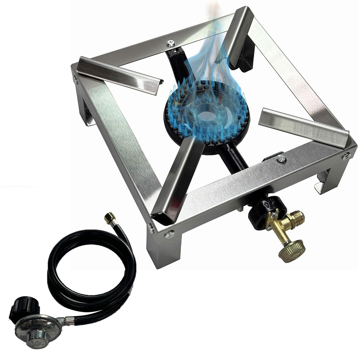 LetFeng stainless-steel outdoor burner side view shows durable, steady cooking outdoors.