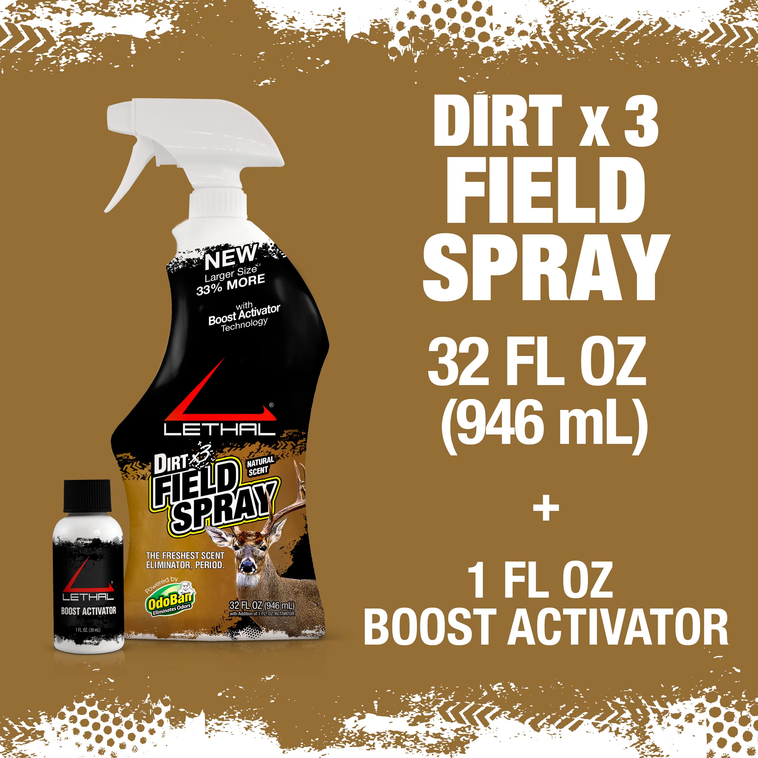 LETHAL bundle display with two 32oz sprays for hunting scenarios