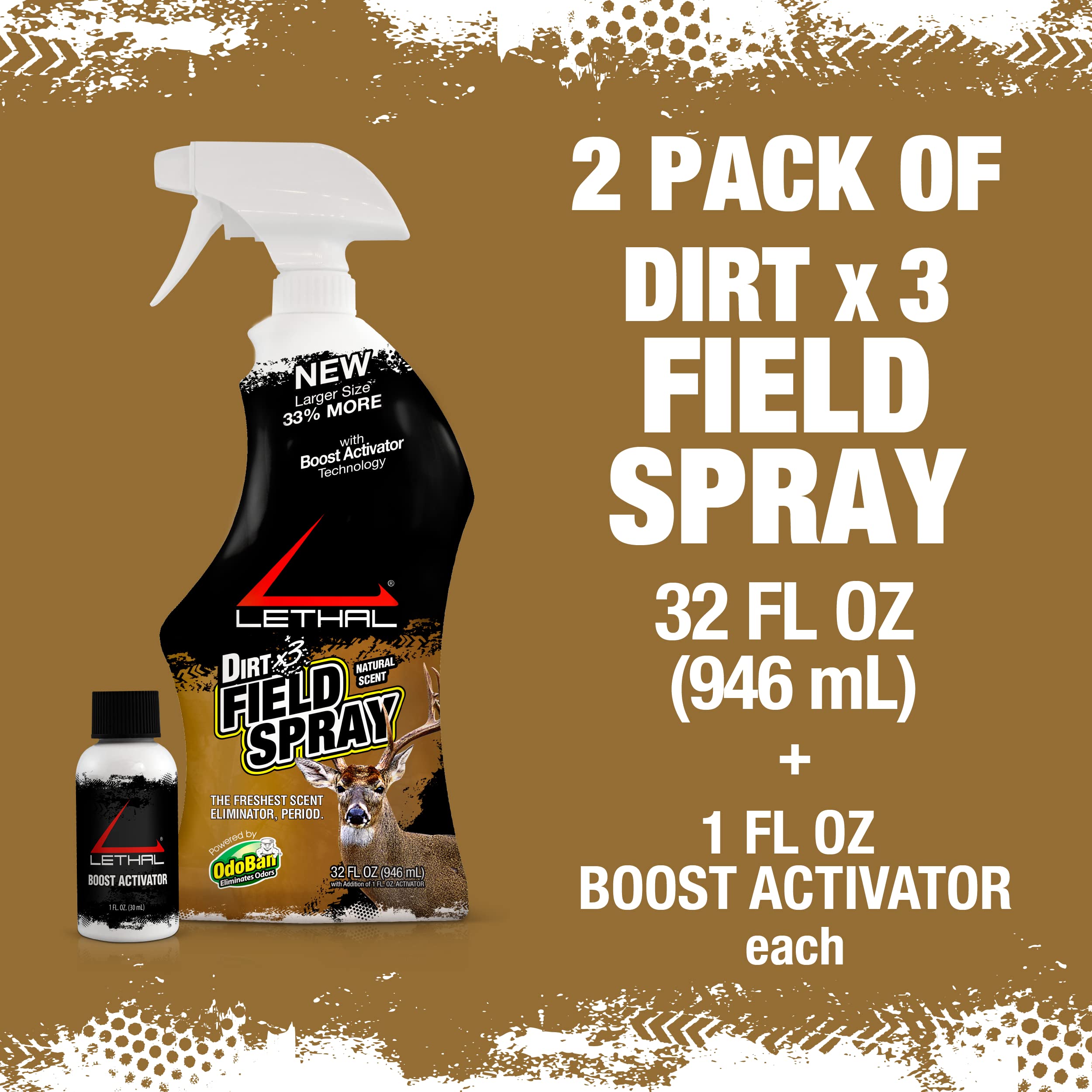 Lethal Dirt x3 field spray bottle close-up with two-part formula.