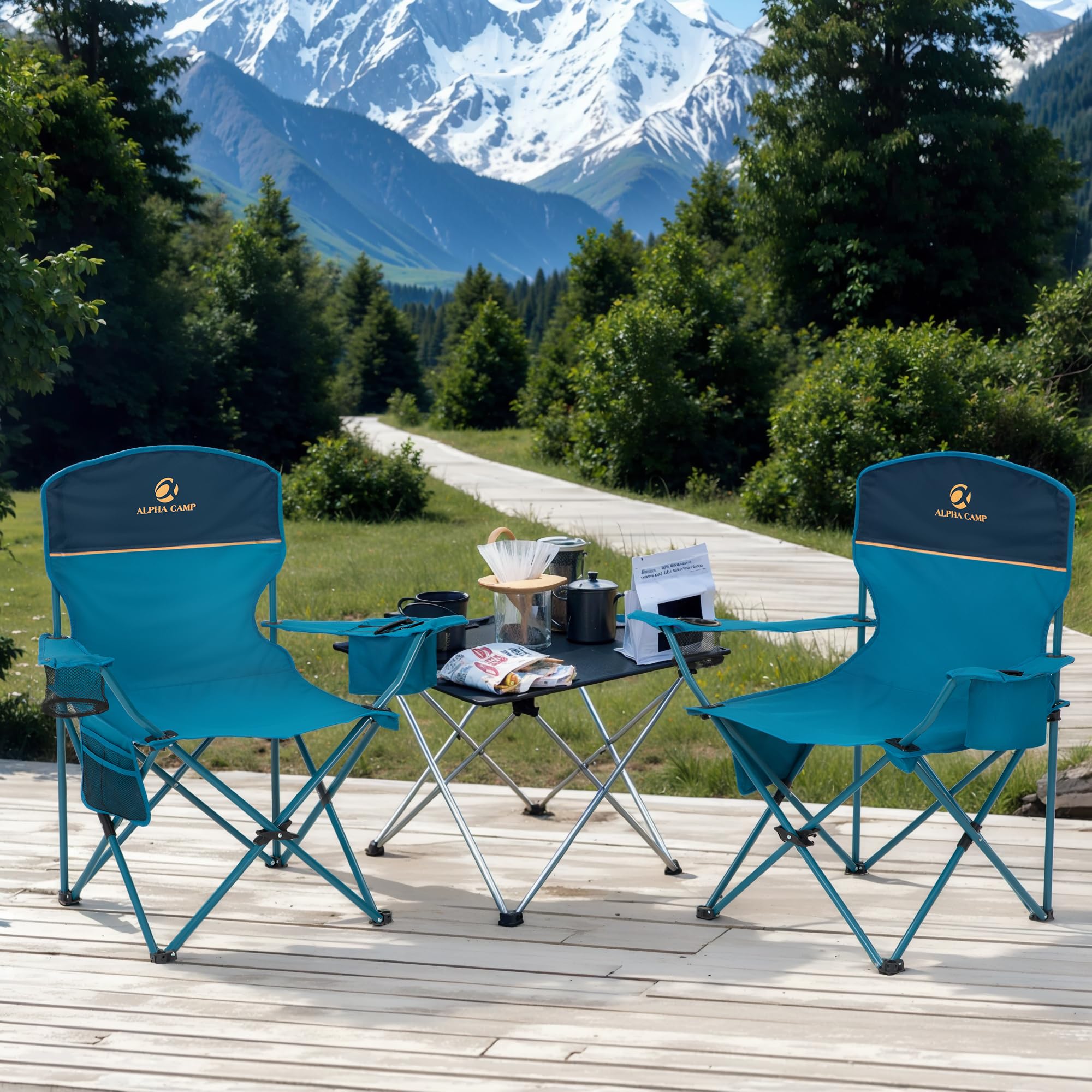 LET'S CAMP camping chair blue folded for compact storage and easy transport.