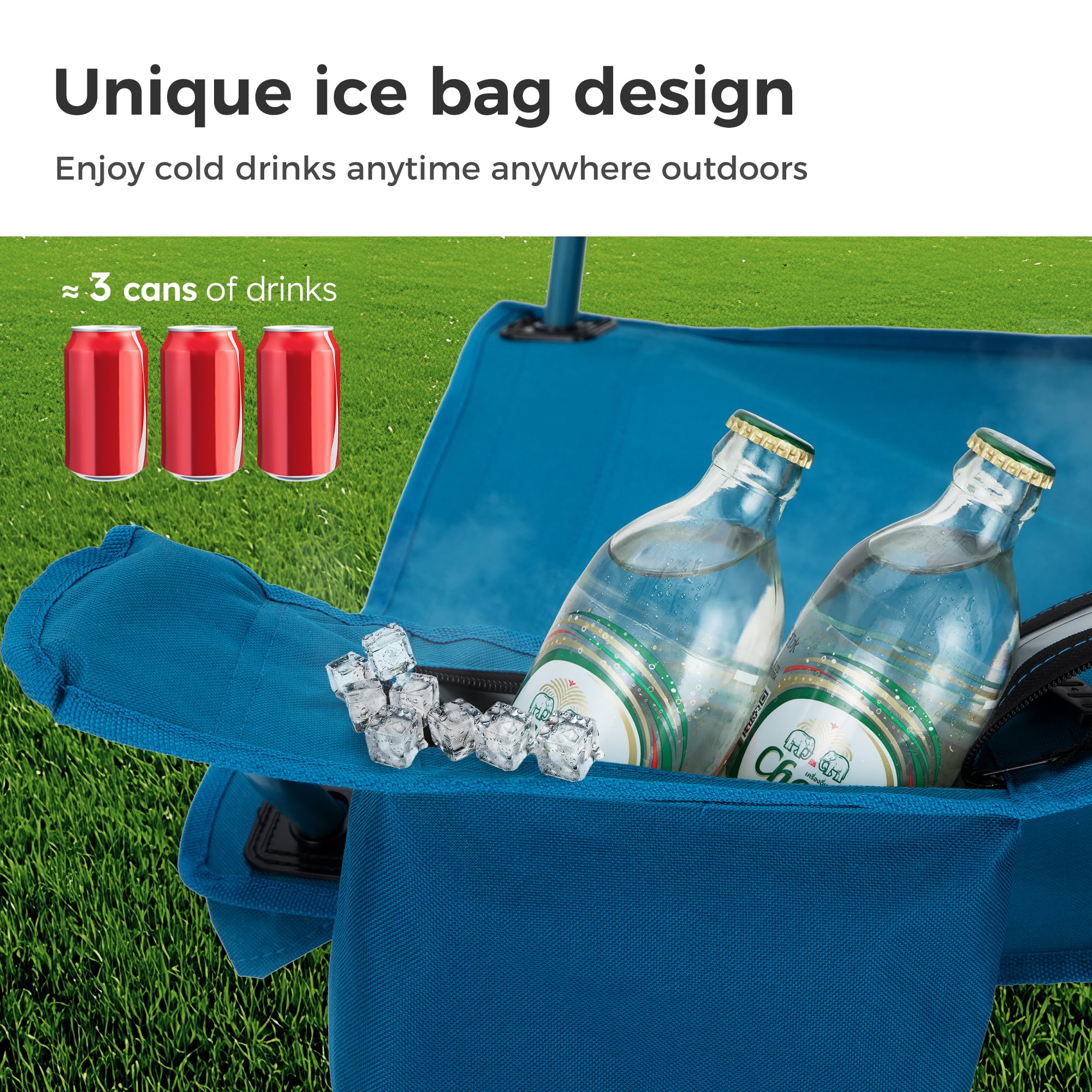LET'S CAMP blue chair supports up to 225 lbs for stable seating.