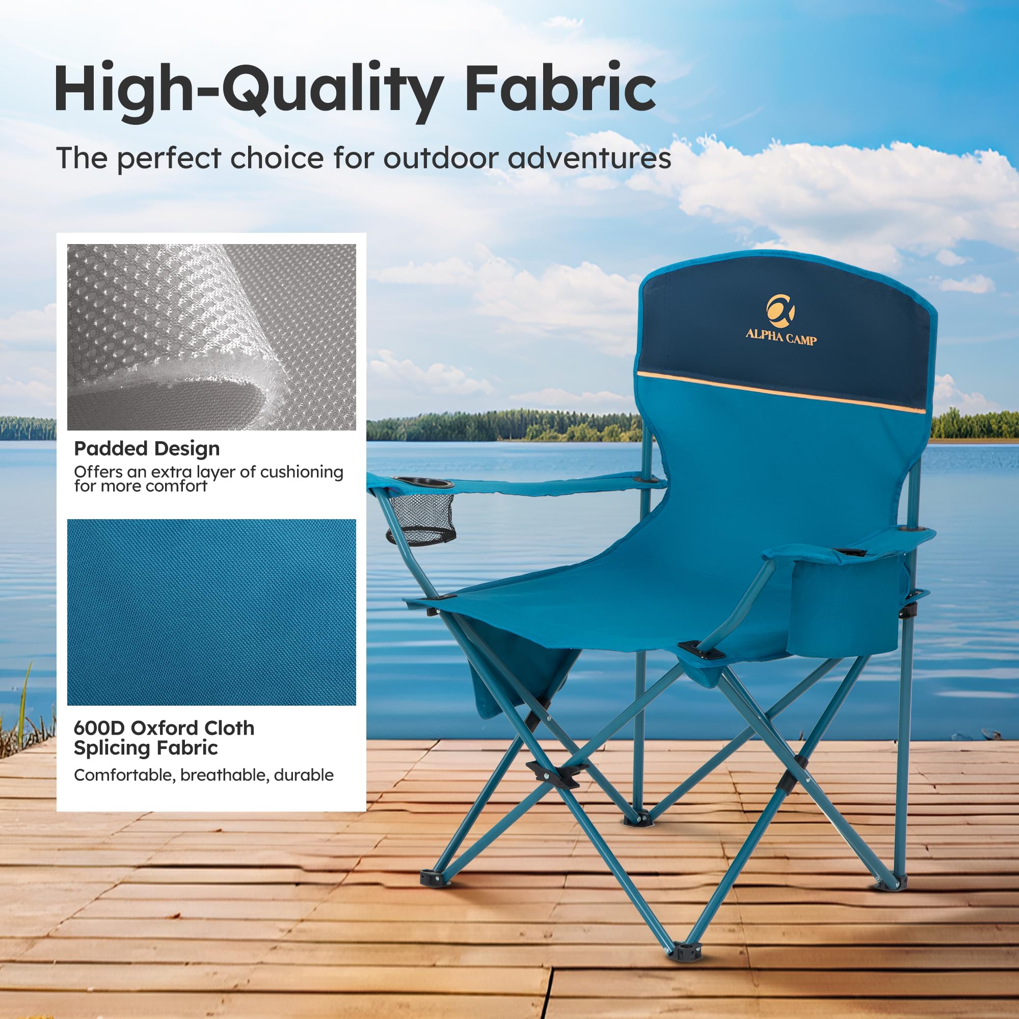 LET'S CAMP blue chair with carry bag for portable travel.