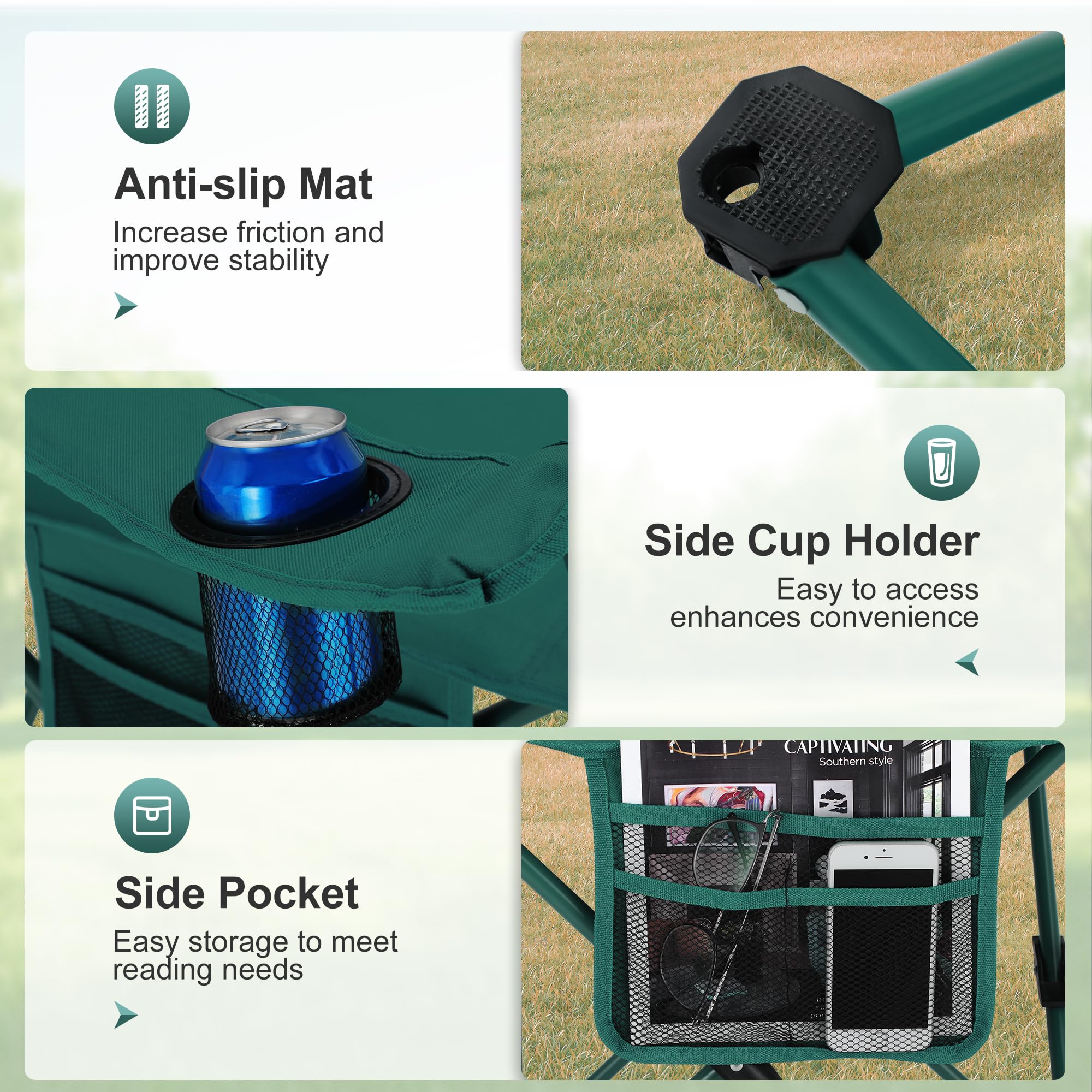 LET'S CAMP steel frame and 600D fabric deliver durable all-day seating.