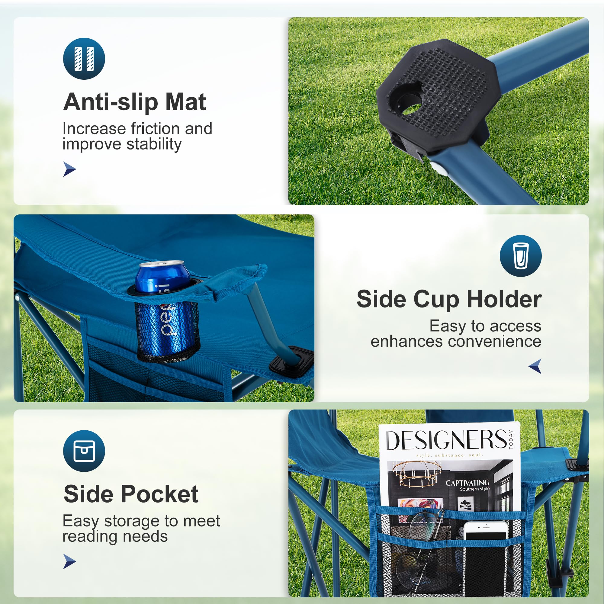 LET'S CAMP chair features a steel frame for durability.