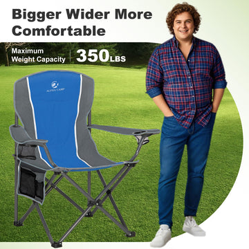 LET'S CAMP blue chair supports up to 350 lbs for versatile use.