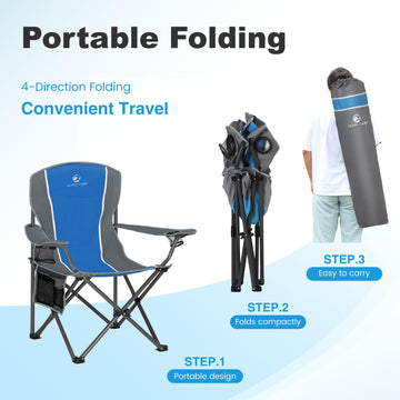 LET'S CAMP blue chair folds compactly for easy transport.