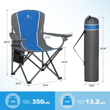 LET'S CAMP blue chair with cup holder keeps drinks within reach.