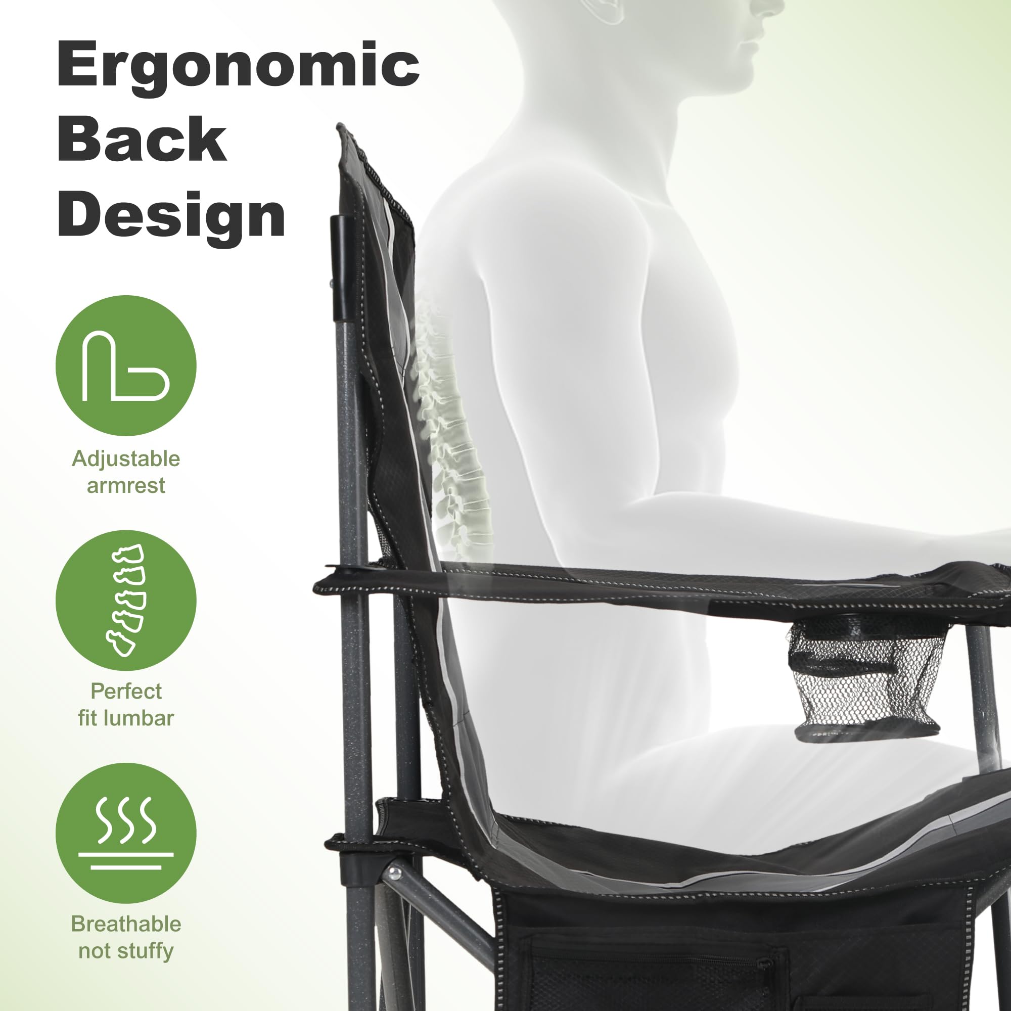 LET'S CAMP chair with durable frame supporting up to 350 pounds