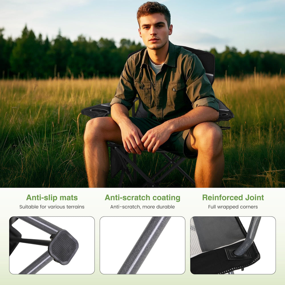 LET'S CAMP chair setup on a campsite for quick seating.