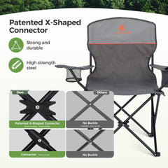 LET'S CAMP chair supports up to 225 lbs for stable seating.