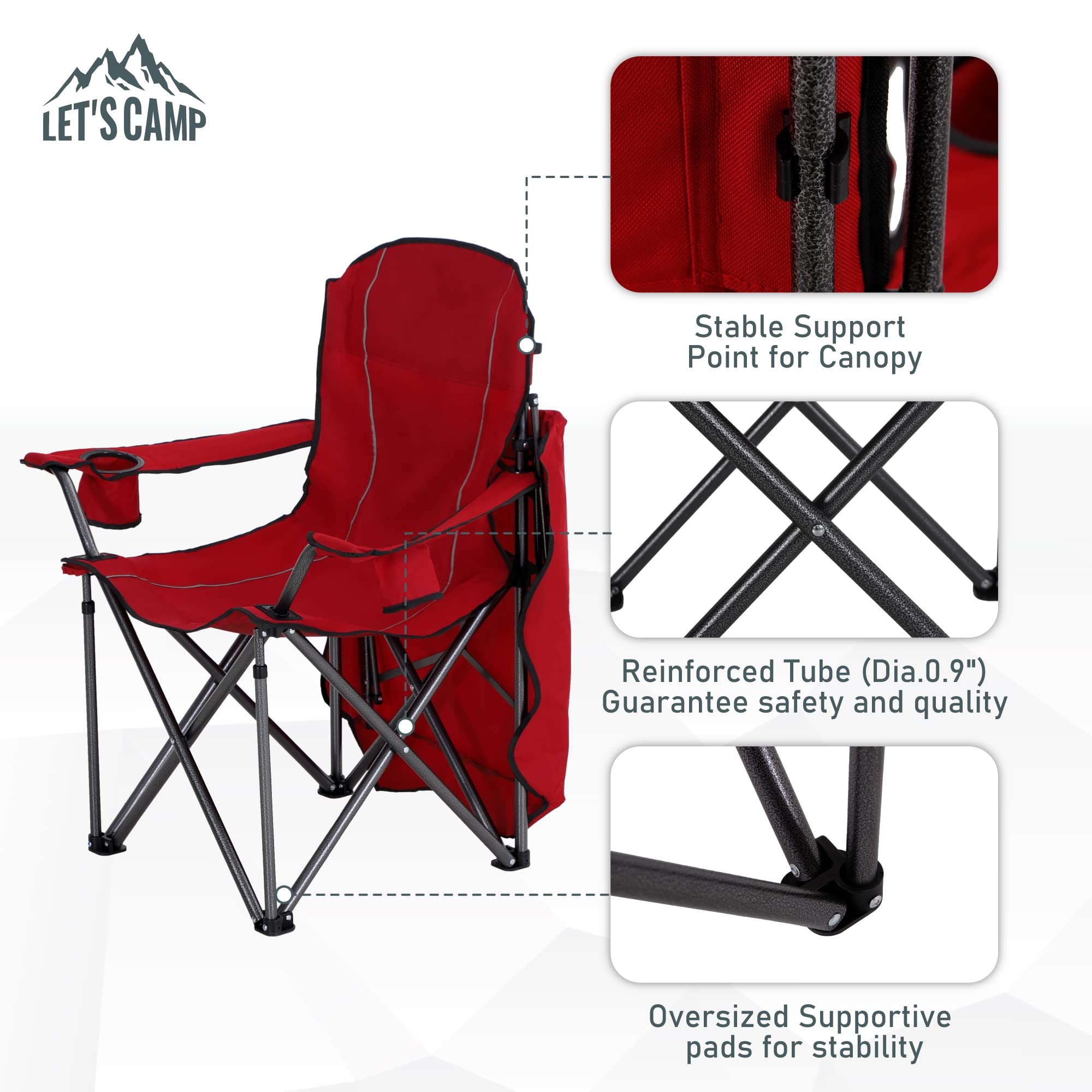 LET'S CAMP ergonomic back and armrests support comfortable lounging.
