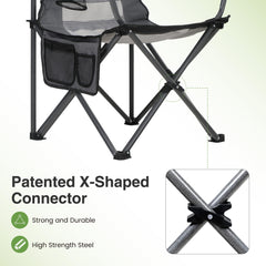 LET'S CAMP ergonomic mesh back and padded armrests for extended comfort.