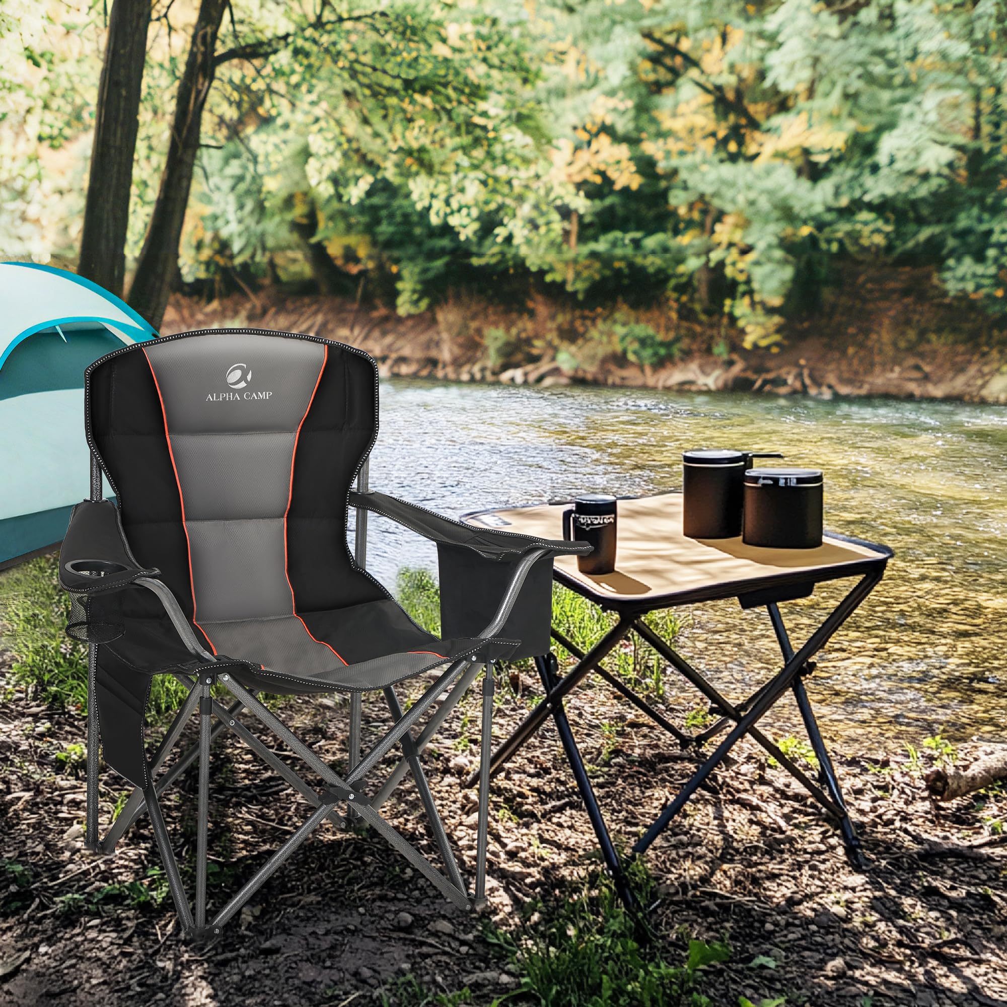 LET'S CAMP chair armrests show ergonomic support for long outdoor use