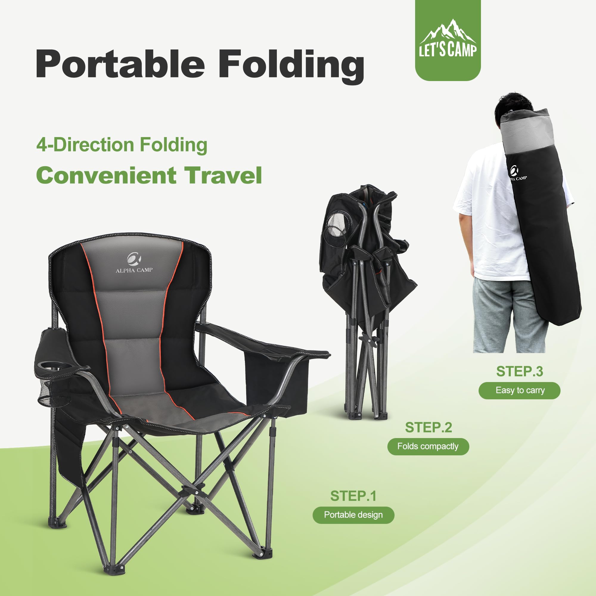 LET'S CAMP carry bag image demonstrates portable setup and hassle-free transport.