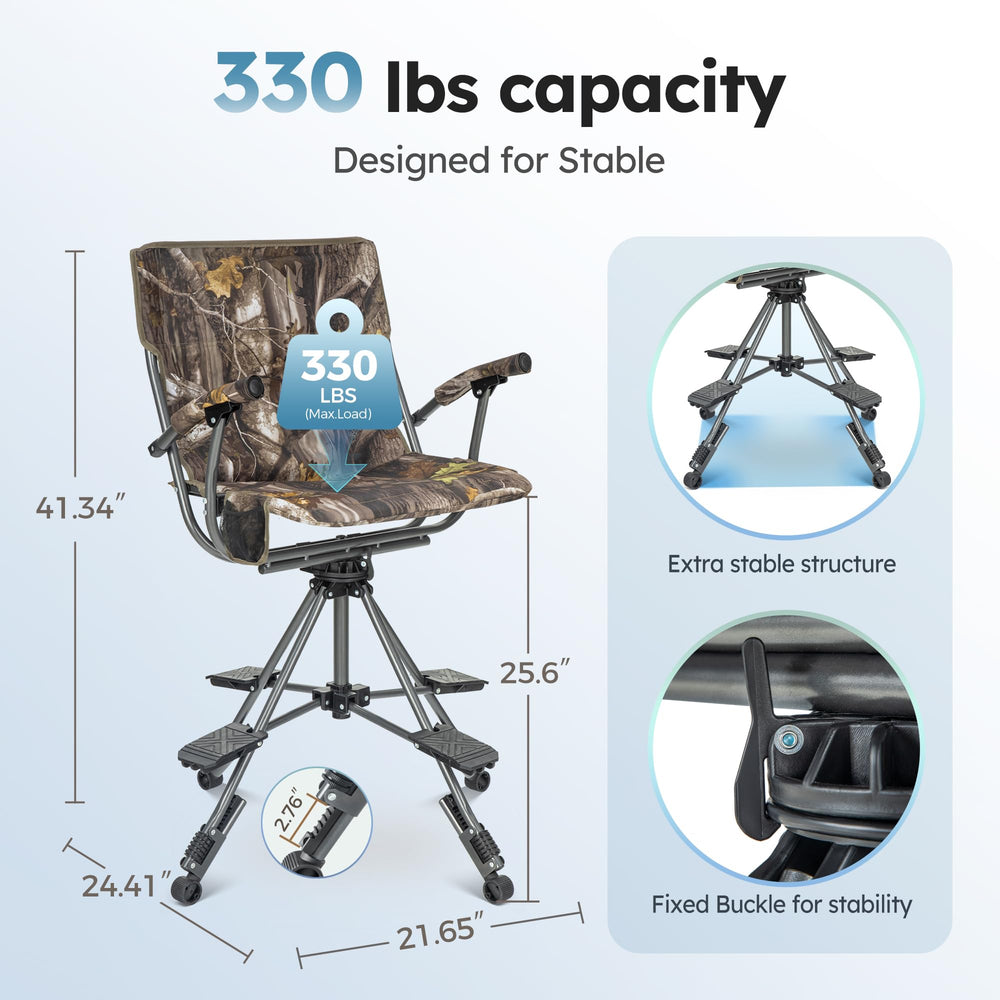 LET'S CAMP folding hunting chair 360-degree silent swivel in use