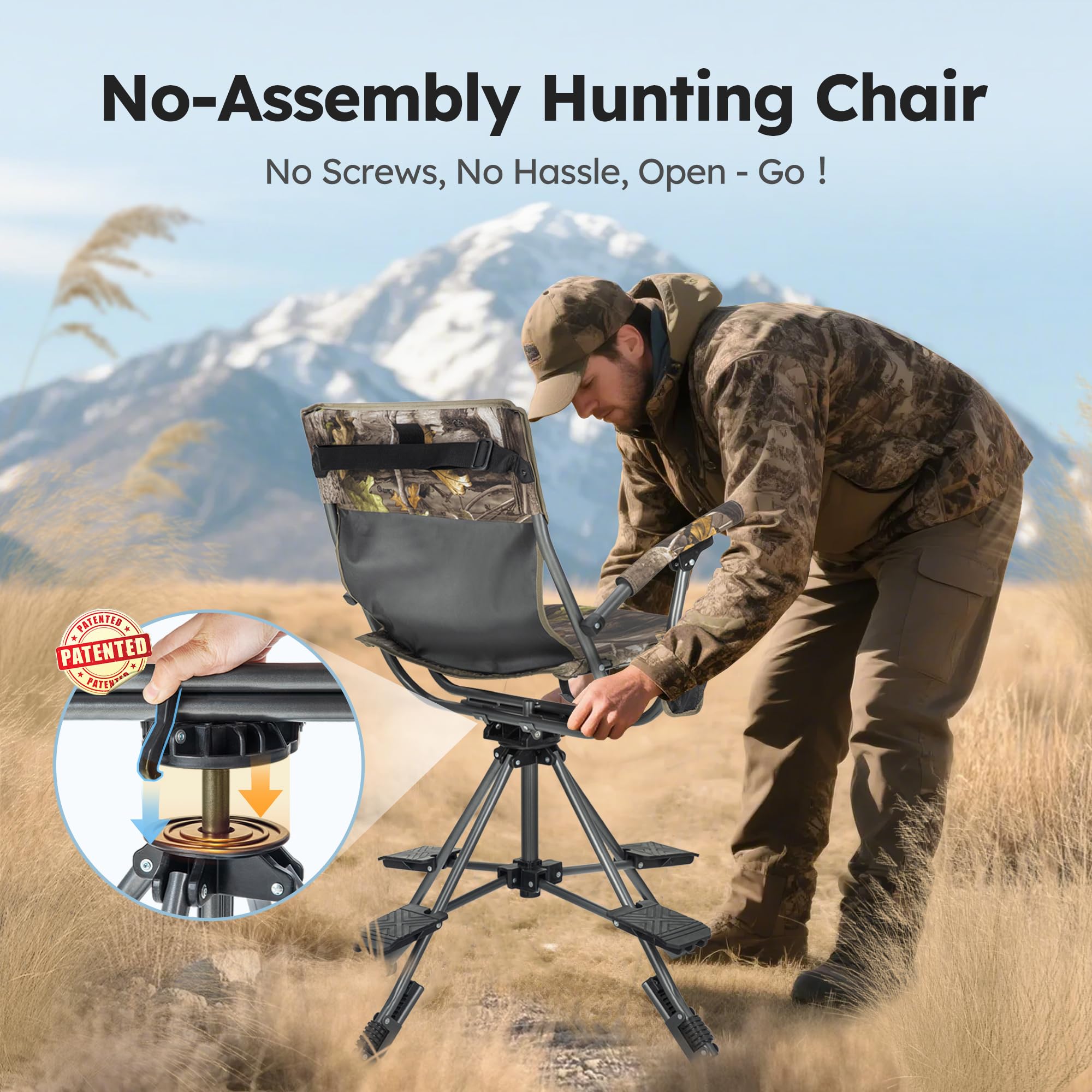 LET'S CAMP folding hunting chair cylindrical footrest for stability on uneven ground