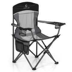 LET'S CAMP mesh-back chair folded for easy transport and storage.