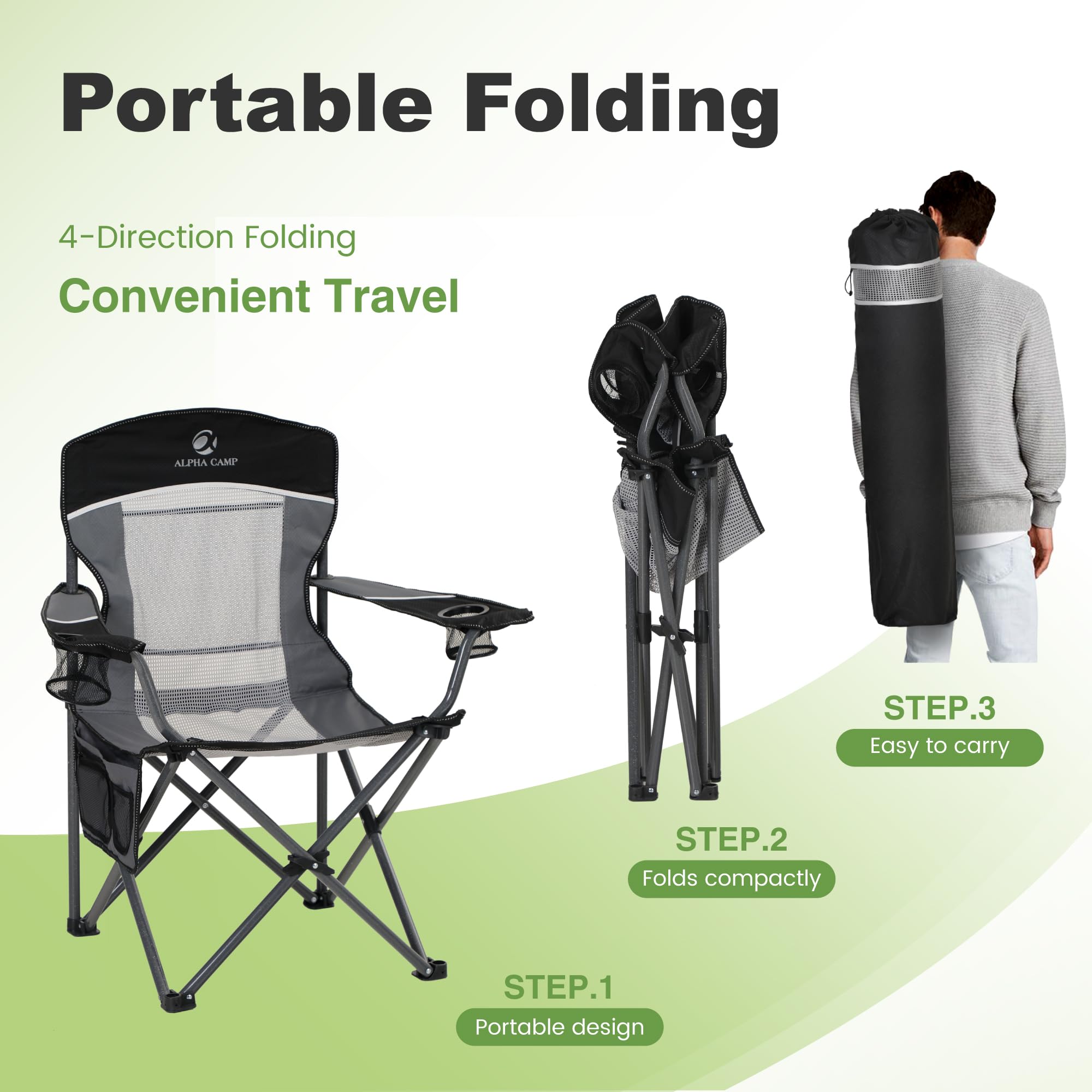 LET'S CAMP outdoor chair in black blends with any campsite.