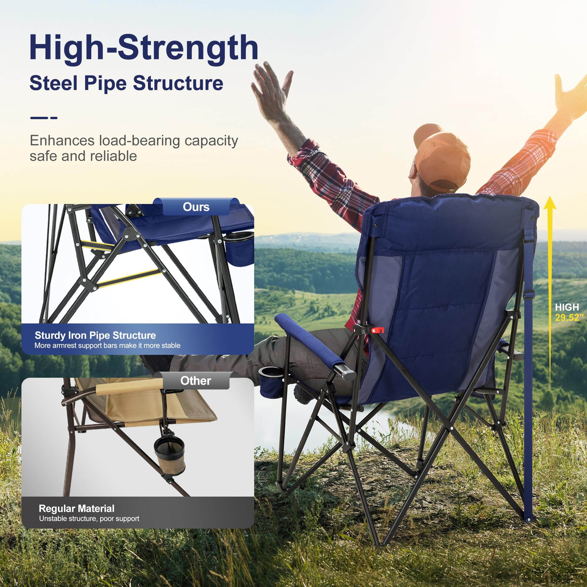 LET'S CAMP Oversized Chair folded-compact blue highlights quick collapse