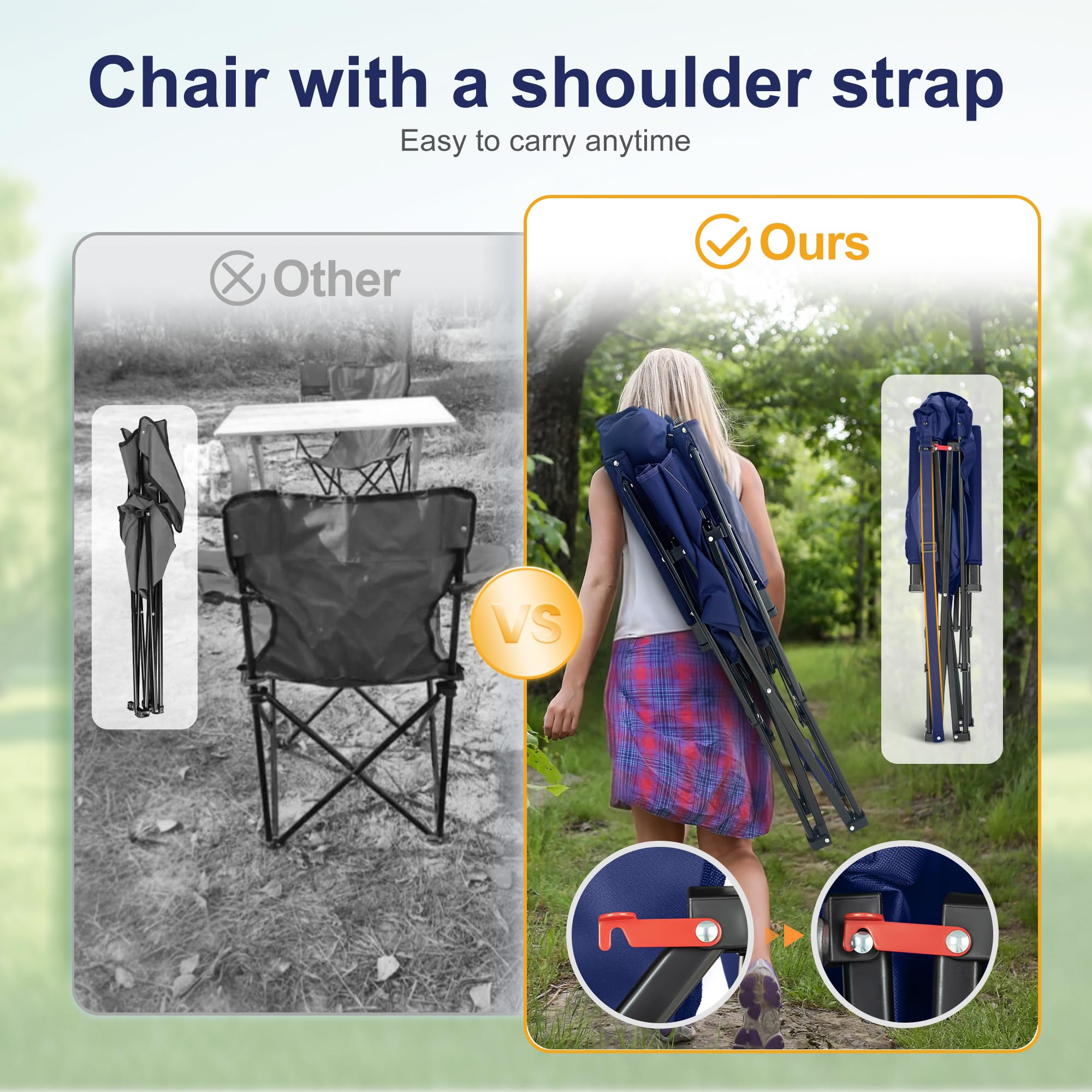 LET'S CAMP Oversized Chair wide-seat blue supports diverse body types