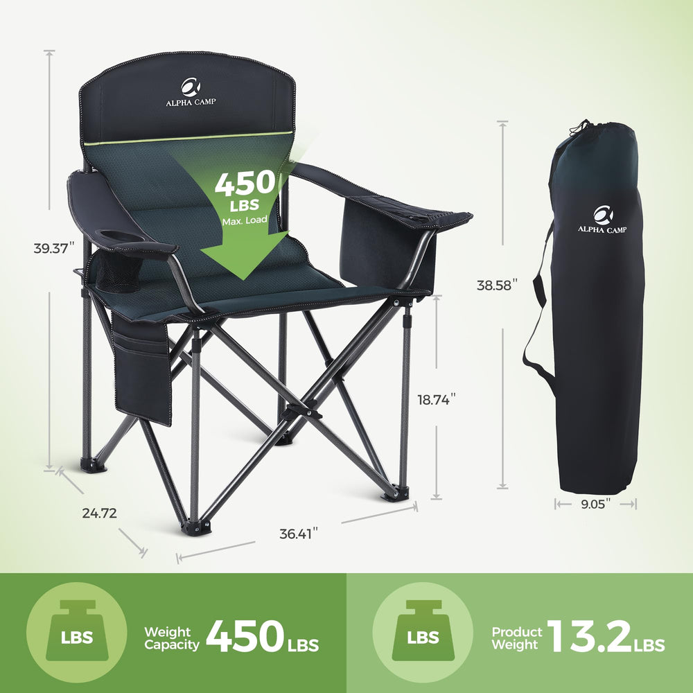 LET'S CAMP oversized folding camping chair green folded highlights easy transport and compact storage