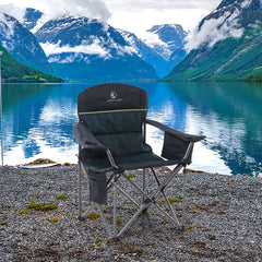 LET'S CAMP oversized folding camping chair green side view shows durable frame for reliable outdoor use