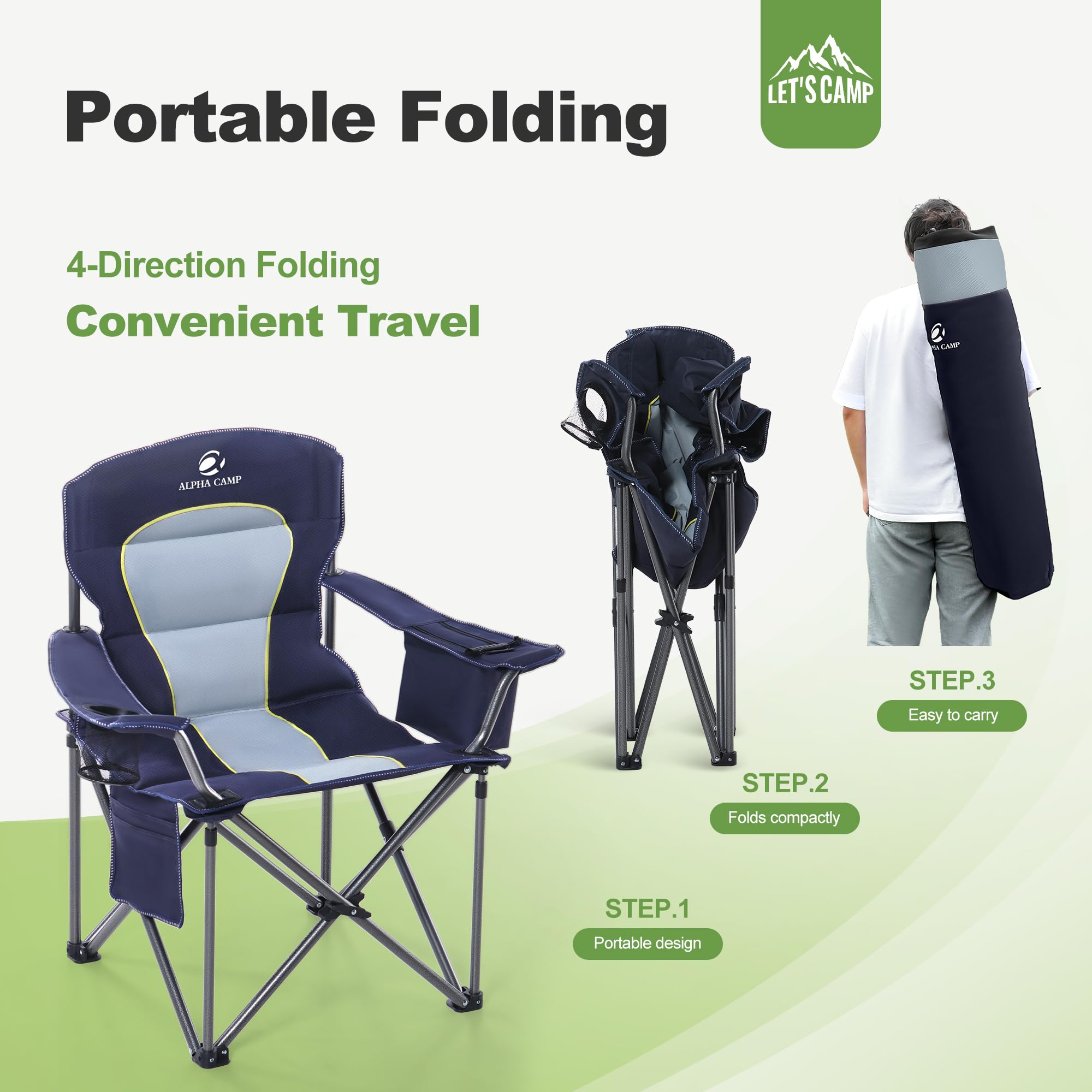 LET'S CAMP chair supports up to 450 lbs for versatile use