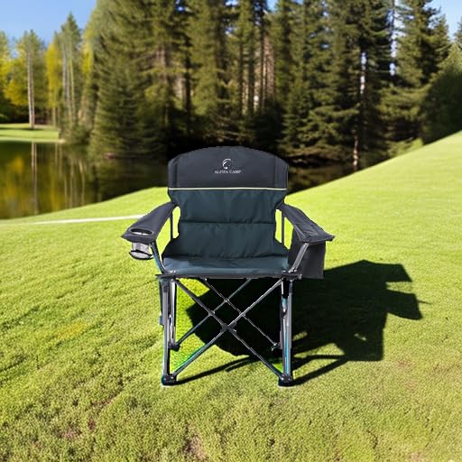 LET'S CAMP oversized folding chair rear view highlights a sturdy frame for outdoor use.