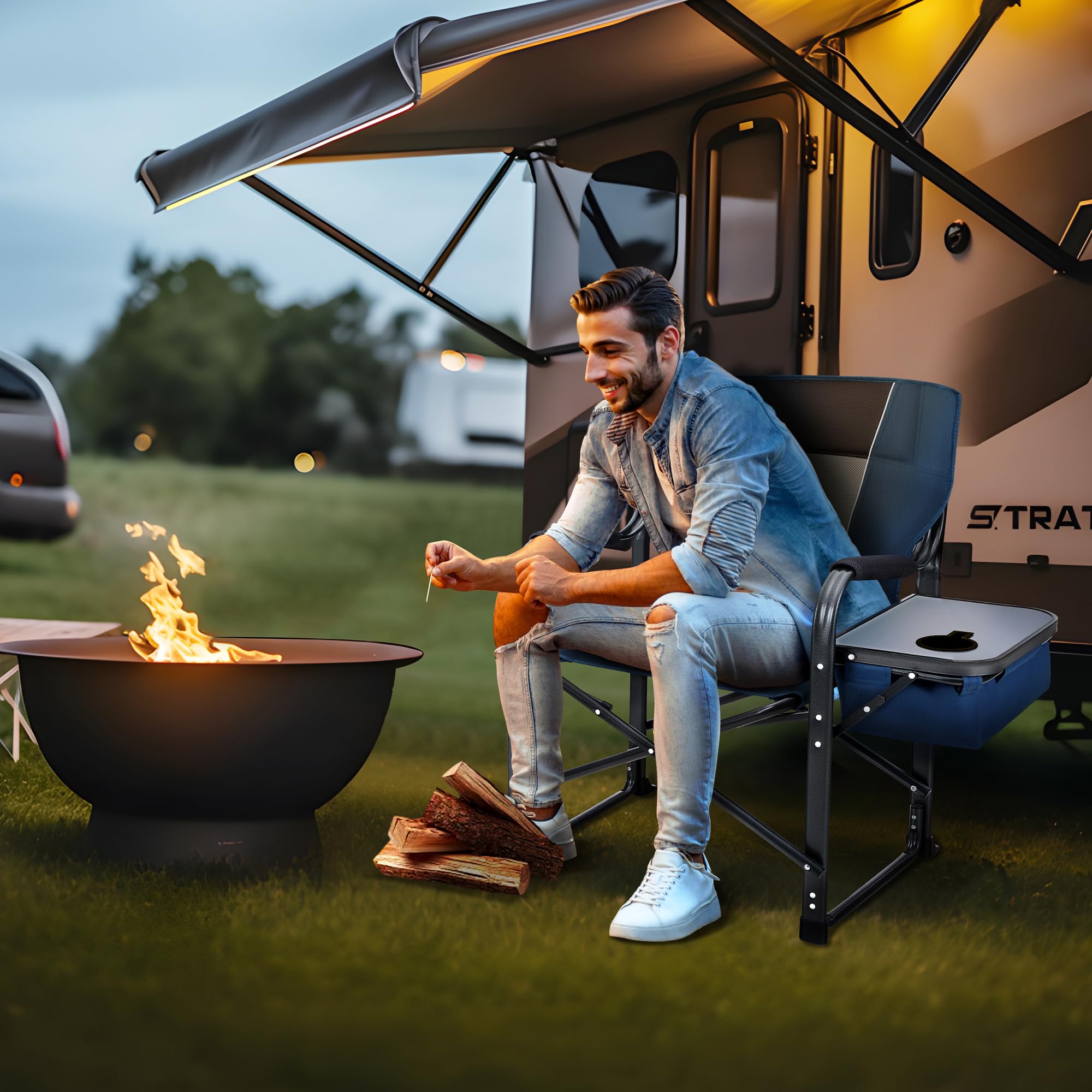LET'S CAMP strong powder-coated steel frame close-up showing durability