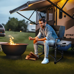 LET'S CAMP strong powder-coated steel frame close-up showing durability