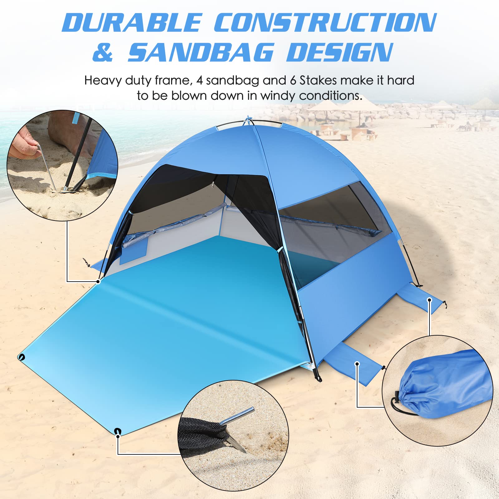 LetsFunny beach tent extended floor offers private space for changing or gear storage