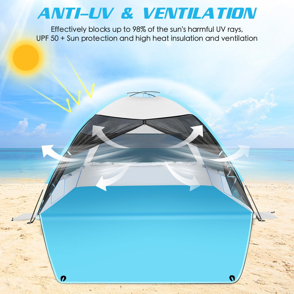 LetsFunny beach tent in use with family for shade and play.