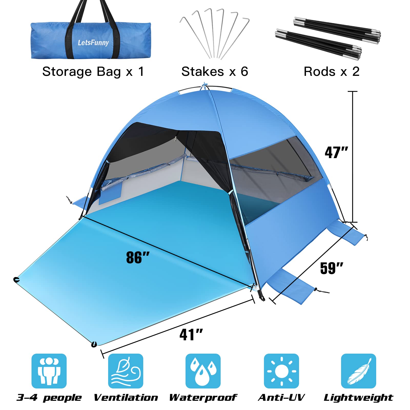 LetsFunny beach tent front curtain provides private shade for changing or relaxing
