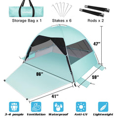 LetsFunny mint-green beach tent extended floor for private changing area near the sand