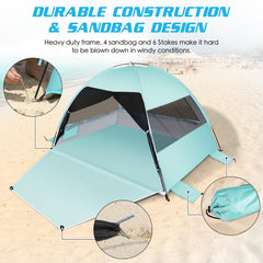 LetsFunny mint-green beach tent pockets hold sunscreen and keys within reach