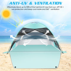 LetsFunny mint-green beach tent roll-up windows for cool airflow on breezy afternoons